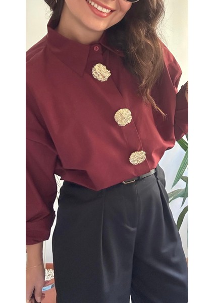 Kadın Bordo Oversıze Gömlek indirimleri