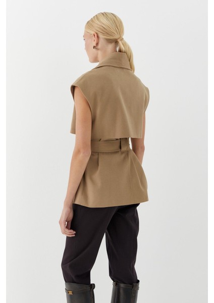 Kuşaklı Uzun Yelek Bej indirimleri