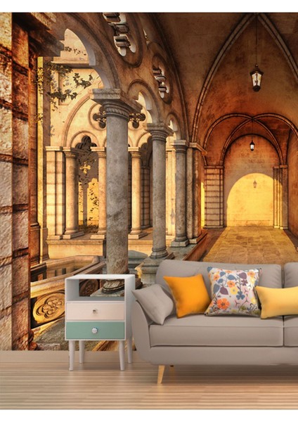 Tarihi Yapıt Desenli Isı ve Ses Yalıtımlı Sağlıklı Tekstil Duvar Kağıdı