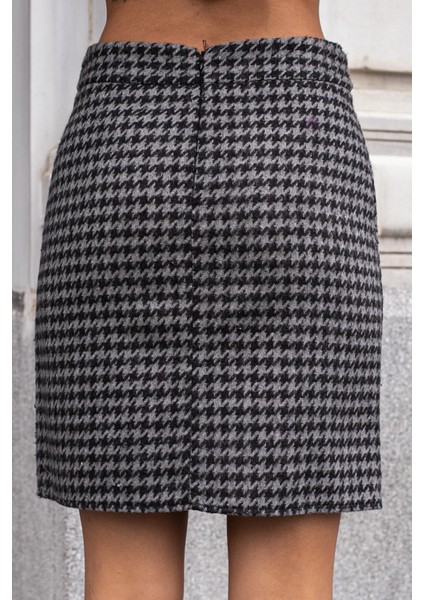 Kadın Kalın Tuvit Kumaş Kazayağı Yüksek Bel Beli Düğmeli Etek-Antrasit Kazayağı fırsatları