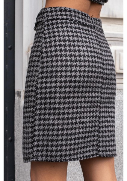 Kadın Kalın Tuvit Kumaş Kazayağı Yüksek Bel Beli Düğmeli Etek-Antrasit Kazayağı indirimleri