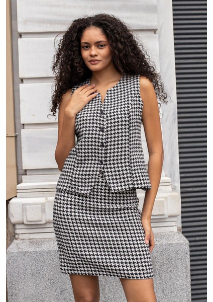 Kadın Tuvit Kazayağı Sıfır Yaka Yelek-Siyah Kazayağı fiyatları