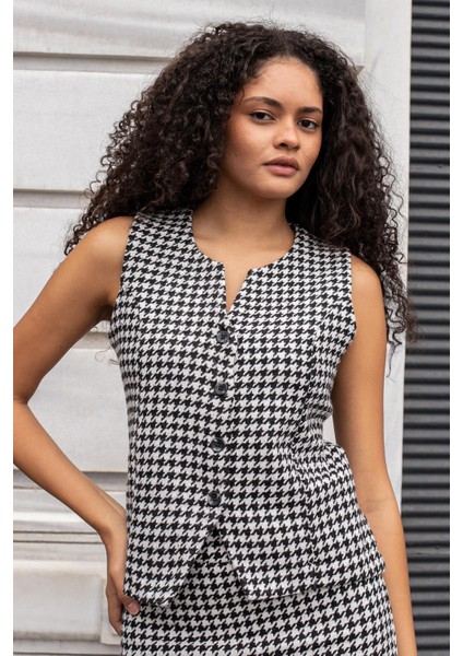 Kadın Tuvit Kazayağı Sıfır Yaka Yelek-Siyah Kazayağı fırsatları