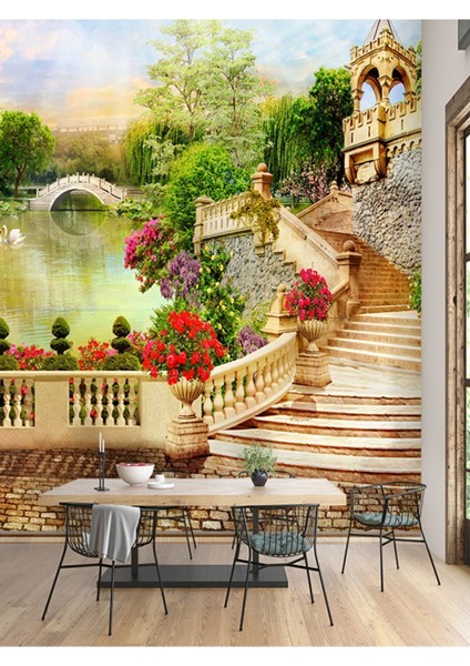 Çiçekli Park Desen Isı ve Ses Yalıtımlı Sağlıklı Tekstil Duvar Kağıdı fiyatları