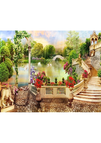 Çiçekli Park Desen Isı ve Ses Yalıtımlı Sağlıklı Tekstil Duvar Kağıdı modelleri