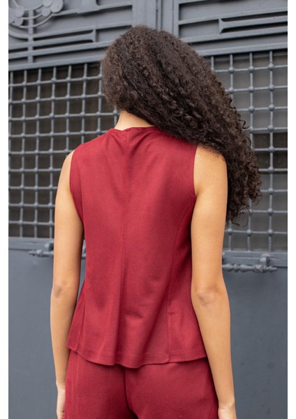 Kadın Süet Dokulu Kumaş Geniş Sıfır Yakalı Flato Cepli Yelek-Bordo fırsatları