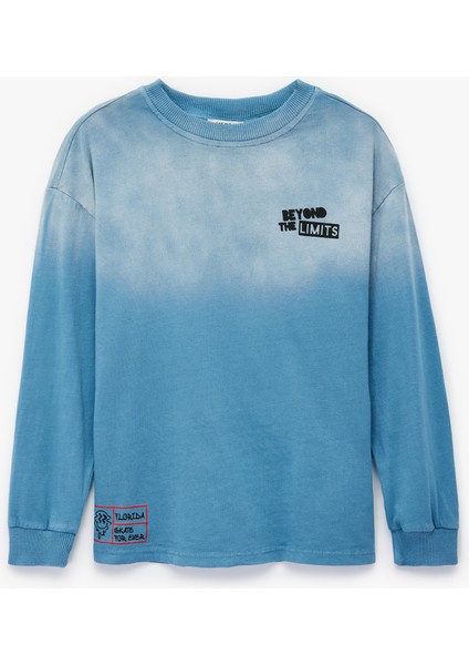 Pamuklu Uzun Kollu Bisiklet Yaka Baskılı Tişört