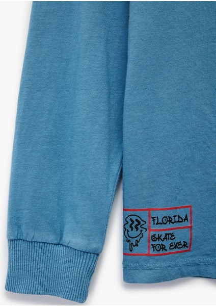 Pamuklu Uzun Kollu Bisiklet Yaka Baskılı Tişört modelleri