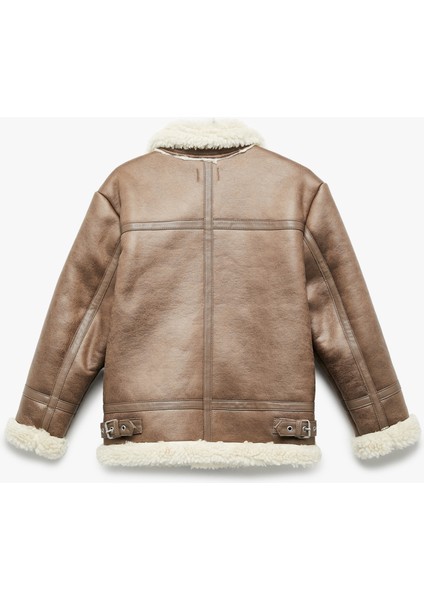 Peluş Yaka Uzun Kollu Cepli Fermuarlı Suni Deri Ceket fiyatları