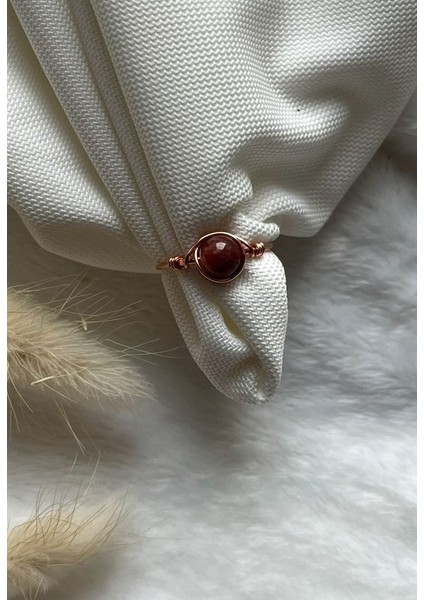 Çilek Kuvars Taşı Bakır Renk Ayarlanabilir Tel Yüzük