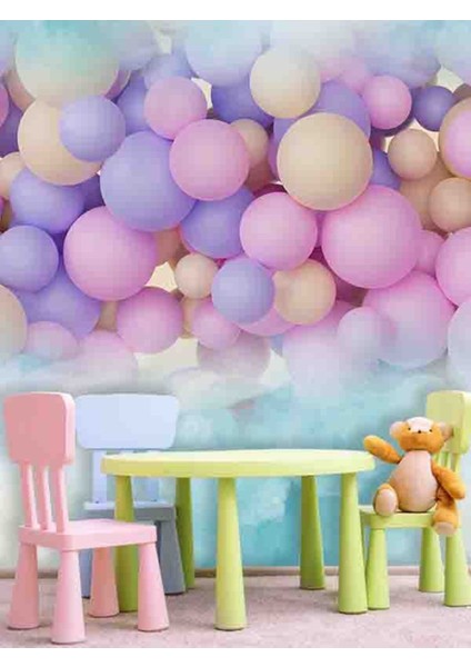 Makaron Balonlar Desenli Isı ve Ses Yalıtımlı Tekstil Duvar Kağıdı