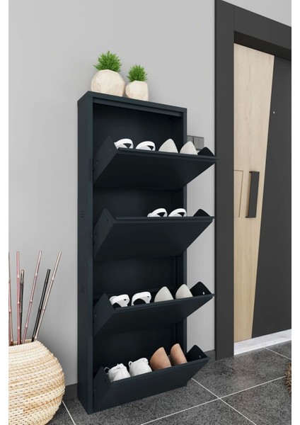 Dört Katlı Duvara Sabitlenebilir Metal Ayakkabılık 40X60 cm Kapı Paspası Hediyeli modelleri