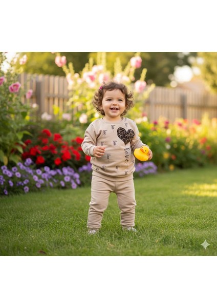 Kız Çocuk Leopar Desenli Kalp Baskılı Alt Üst Ikili Gündelik Takım 1-4 Yaş