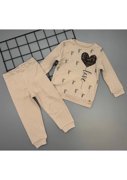 Kız Çocuk Leopar Desenli Kalp Baskılı Alt Üst Ikili Gündelik Takım 1-4 Yaş fiyatları