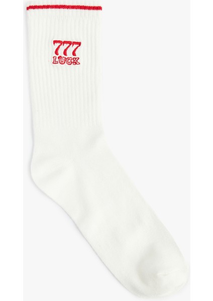 Işlemeli Çizgi Detaylı Tenis Çorabı