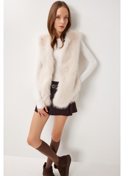 Suni Kürk Yelek LFG0170 Krem