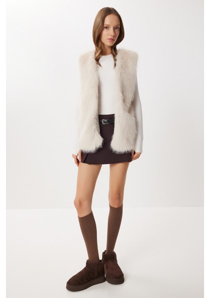 Suni Kürk Yelek LFG0170 Krem modelleri