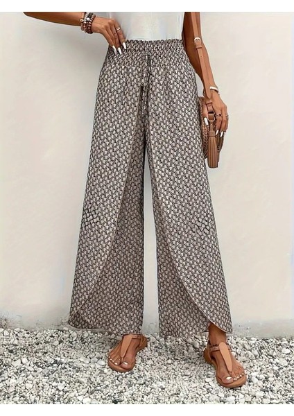 Kadın Yüksek Bel Lastikli Önden Iki Parçalı Desenli Bürümcük Pantolon modelleri