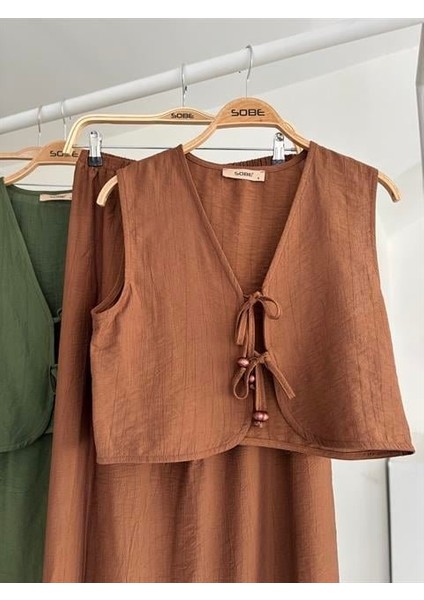 Yelek Önden Bağlamalı Uzun Etekli Takım 10192