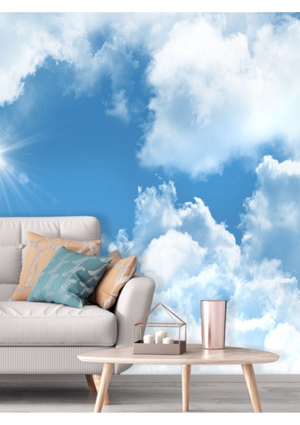 Gökyüzü ve Bulutlar Desenli Isı ve Ses Yalıtımlı Sağlıklı Tekstil Duvar Kağıdı