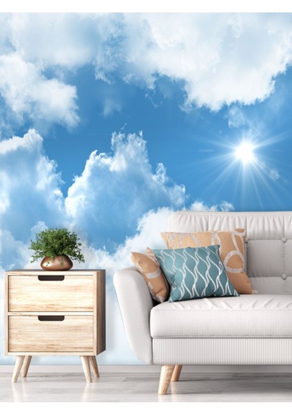 Gökyüzü ve Bulutlar Desenli Isı ve Ses Yalıtımlı Sağlıklı Tekstil Duvar Kağıdı fiyatları