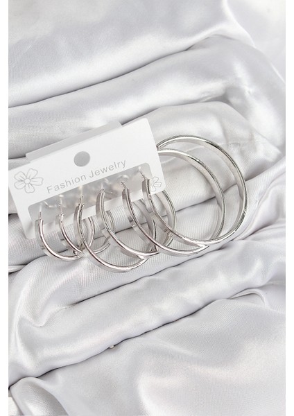 Pirinç Halka Model Gümüş Renk Kadın Set Küpe - TJ-BKP11054