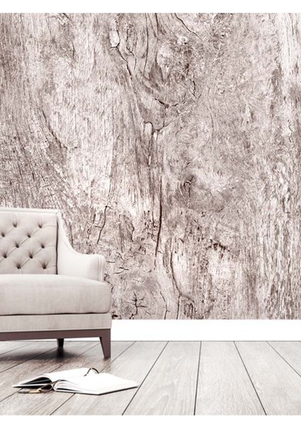 Gri Yaşlı Ağaç Desenli Isı ve Ses Yalıtımlı Sağlıklı Tekstil Duvar Kağıdı