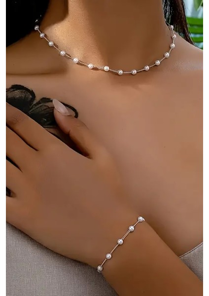 Çelik 3 Lü Kolye Bileklik Küpe Incili Zincir Kolye Çelik Kolye Zarif Şık Trend Hediye Kolye Tasarım fiyatları