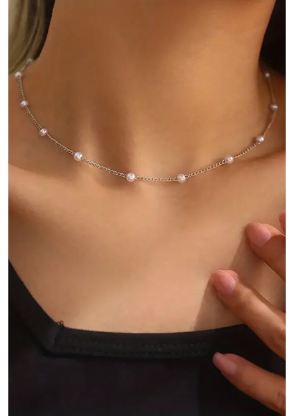 Çelik 3 Lü Kolye Bileklik Küpe Incili Zincir Kolye Çelik Kolye Zarif Şık Trend Hediye Kolye Tasarım modelleri