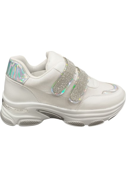 928315Z 5 cm Topuk Boyu Ortopedik Bantlı Günlük Kadın Simli Sneaker Ayakkabı