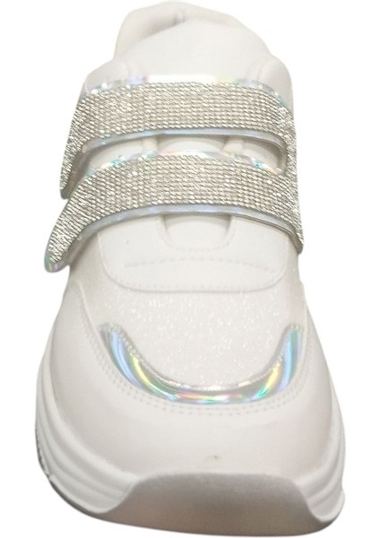 928315Z 5 cm Topuk Boyu Ortopedik Bantlı Günlük Kadın Simli Sneaker Ayakkabı modelleri