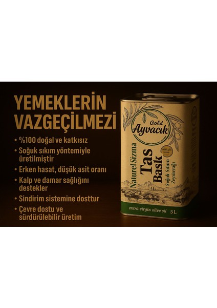 Gold Ayvacık Soğuk Sıkım Natürel Sızma 5lt (4800GR) Zeytinyağı indirimleri
