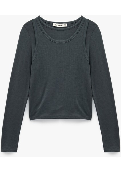 Slim Fit Atlet Görünümlü Bisiklet Yaka Uzun Kollu Tişört