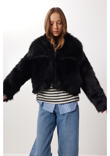 Kısa Suni Kürk Kaban LFG0171 Siyah