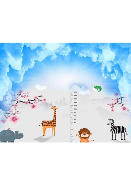 Çocuk Odası Zürafa Boy Cetveli Desenli Isı ve Ses Yalıtımlı Tekstil Duvar Kağıdı fiyatları