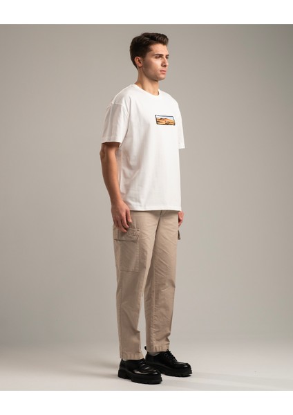 Horizon Erkek Oversize Fit %100 Organik Pamuk Kalın Dokulu Bisiklet Yakalı Nakışlı Kırık Beyaz T-Shirt fiyatları