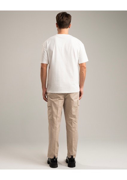 Horizon Erkek Oversize Fit %100 Organik Pamuk Kalın Dokulu Bisiklet Yakalı Nakışlı Kırık Beyaz T-Shirt fırsatları