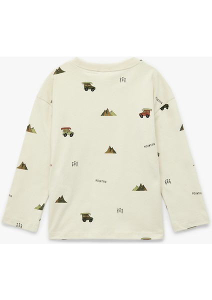 Baskılı Uzun Kollu Bisiklet Yaka Pamuklu Tişört fiyatları