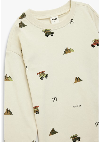 Baskılı Uzun Kollu Bisiklet Yaka Pamuklu Tişört modelleri