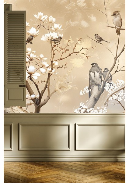 Vintage Kuş ve Çiçek Desenli 3D Duvar Kağıdı Isı ve Ses Yalıtımlı fiyatları