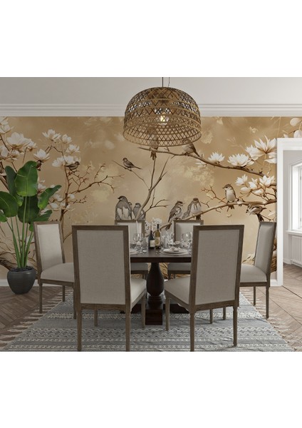 Vintage Kuş ve Çiçek Desenli 3D Duvar Kağıdı Isı ve Ses Yalıtımlı fırsatları