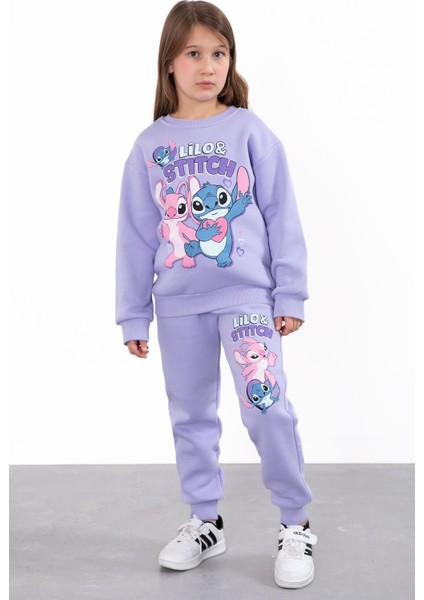 Lila Sevimli Simli Karakter Baskı Şardonlu Kız Çocuk Eşofman Takım 23295 fiyatları