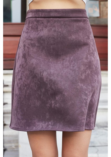 Kadın Hafif Likralı Nubuk Kumaş Diz Boy Çan Etek-Kahve fiyatları