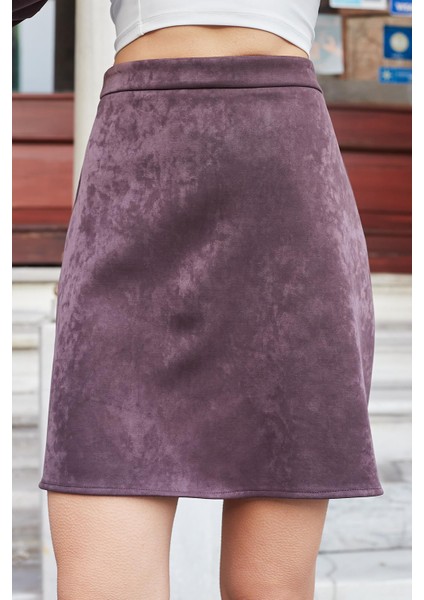 Kadın Hafif Likralı Nubuk Kumaş Diz Boy Çan Etek-Kahve modelleri