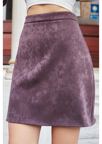 Kadın Hafif Likralı Nubuk Kumaş Diz Boy Çan Etek-Kahve fırsatları