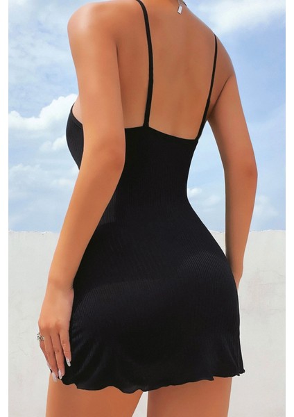 Kadın Siyah Kaşkorse Ince Askılı Şık Gecelik fiyatları