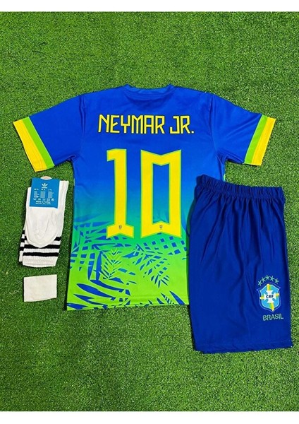 Brezilya 2024/25 Yeni Sezon Neymar Jr Çocuk Konsept Forması 4'lü Set (Maviyeşil)