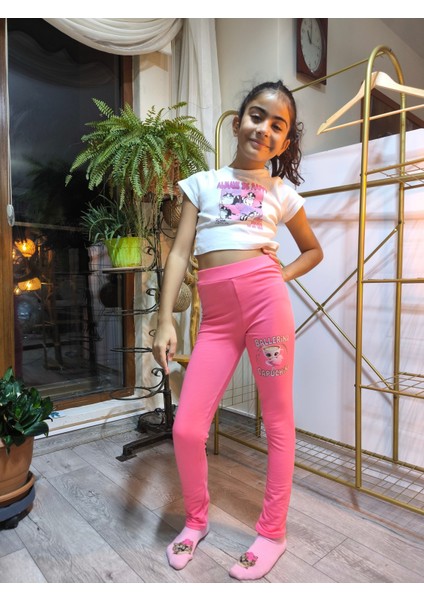 Kız Çocuk Tayt Kışlık Şardonlu Pamuklu Beli Lastikli Balerina Pembe modelleri