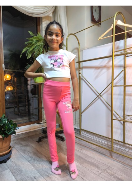 Kız Çocuk Tayt Kışlık Şardonlu Pamuklu Beli Lastikli Balerina Pembe