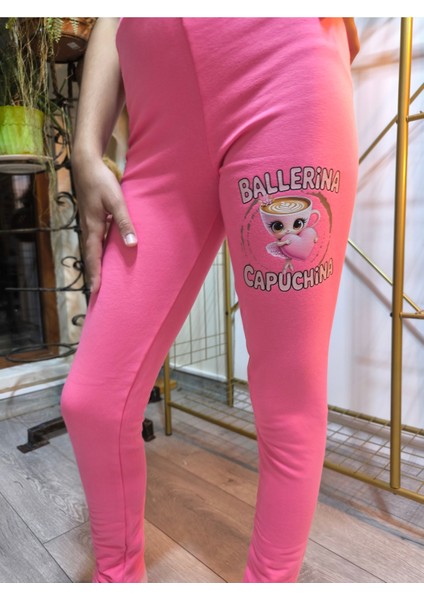 Kız Çocuk Tayt Kışlık Şardonlu Pamuklu Beli Lastikli Balerina Pembe
